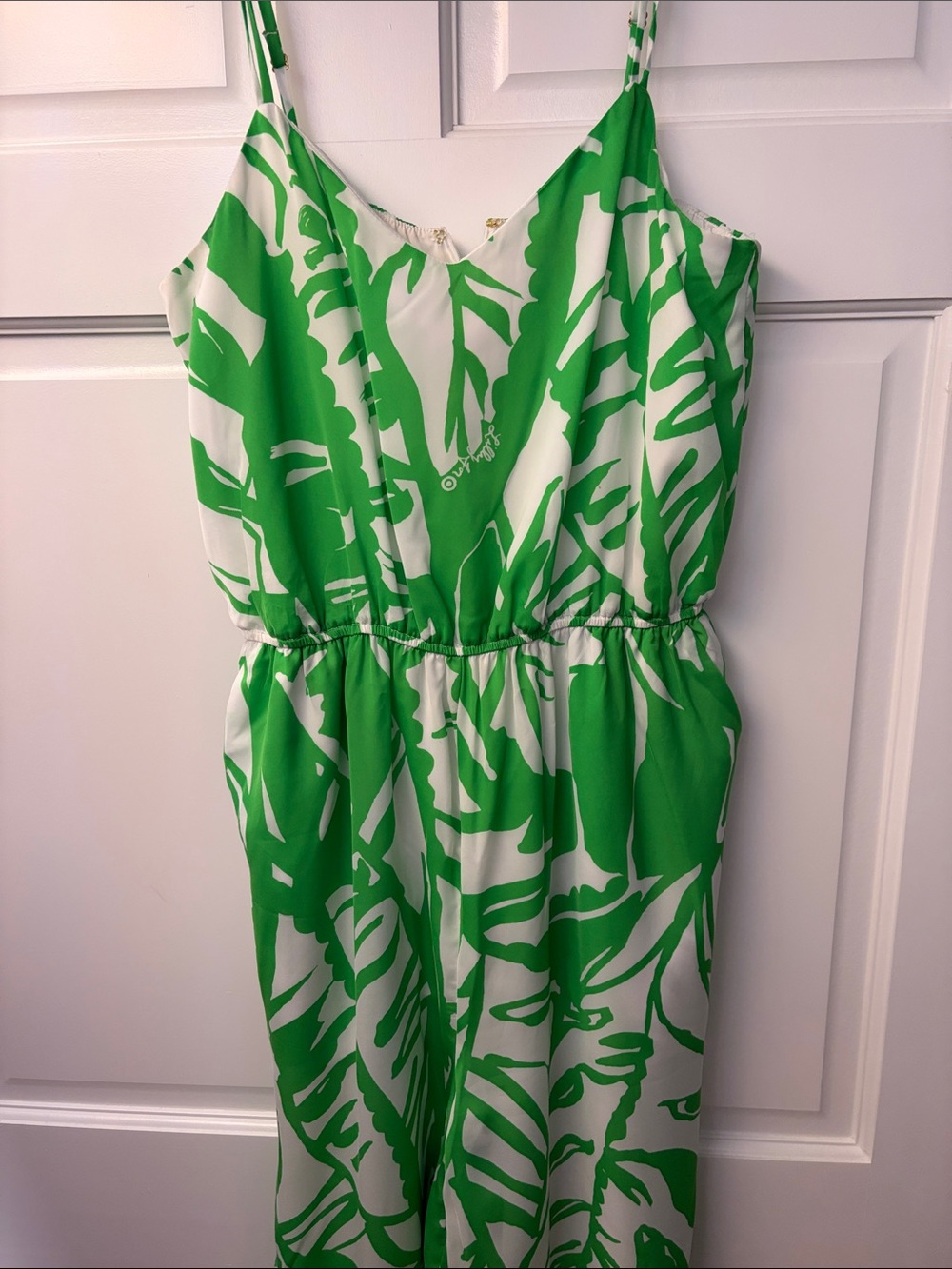 Lilly Pulitzer for Target Green and White Leaf-Print Spaghetti-Strap Jumpsuit, M - Picture 2 of 4